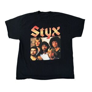 Styx Band Graphic T-Shirt Mens L/XL Black Short Sleeve Classic Rock Music Tee
